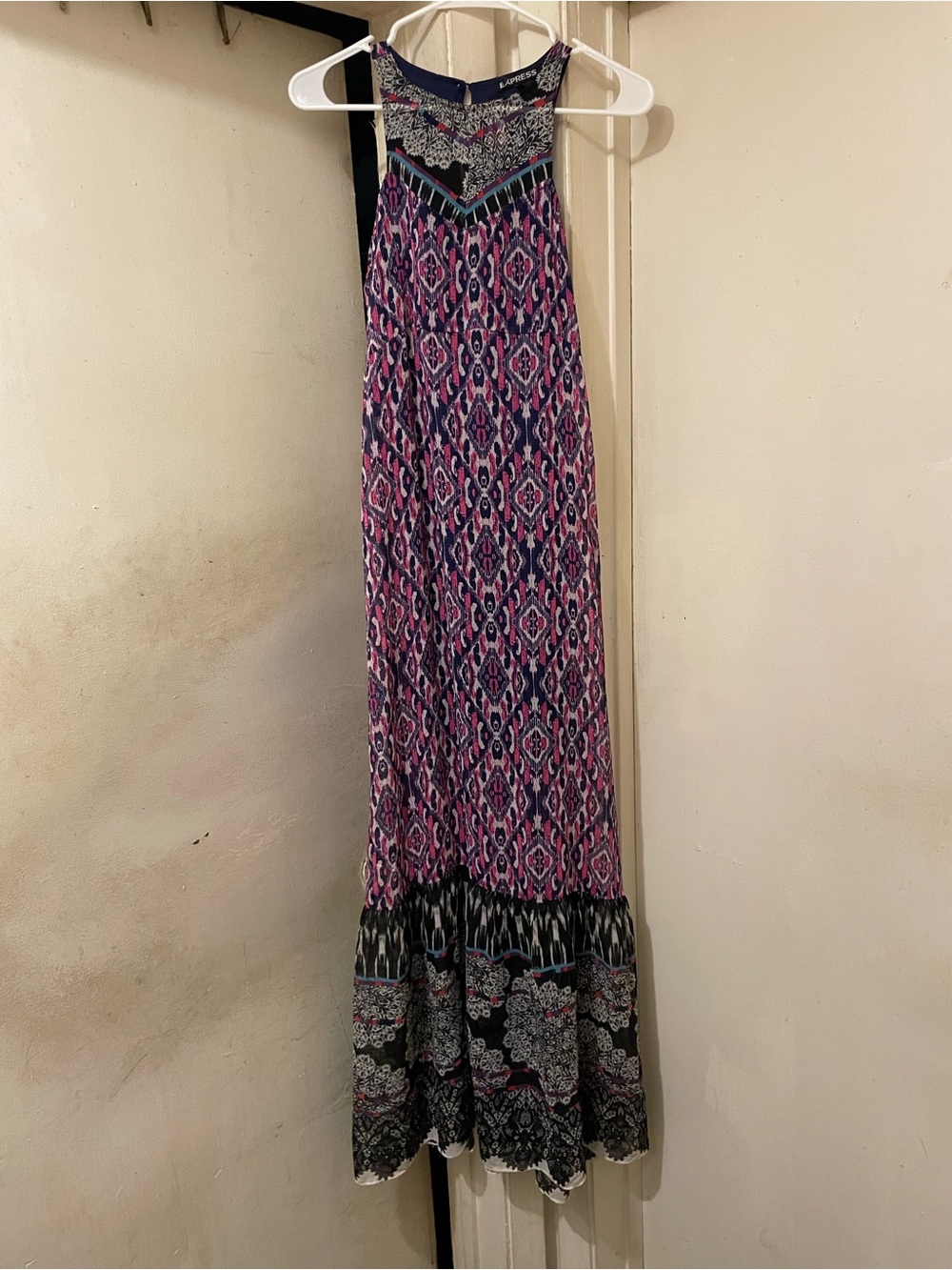 Express XS Boho Maxi Dress Purple Pink Sleeveless High Neck Printed Women’s